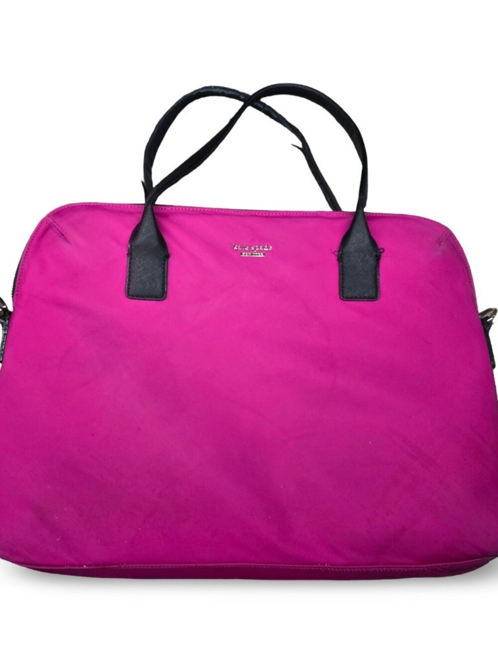 Kate Spade New York Pink Nylon Laptop Tote Bag Black Handles Zip Work Travel